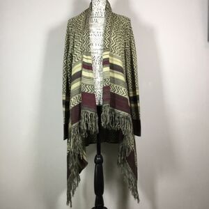 Earthbound fringed open front asymmetrical chevron pattern duster sz L lagenlook